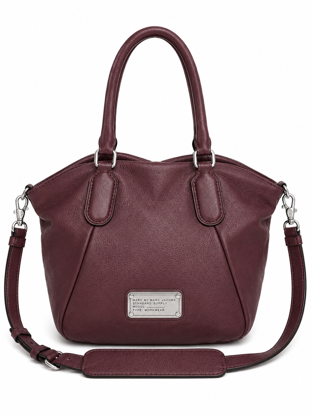 Marc by Marc Jacobs Burgundy Pebbled Leather Large Satchel Crossbody Bag - Picture 2 of 14